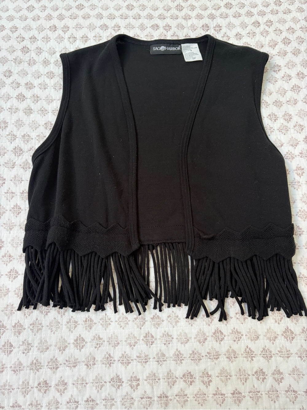 Sag Harbor Black Fringe Open-Front Knit Vest